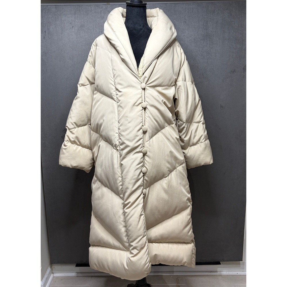 Vtg Bill Blass Puffer Coat Parka Women 6 Tan Down Fill Longline Shawl Collar USA